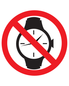 Bord met pictogram horloges verboden