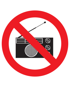 Bord met pictogram radio verboden