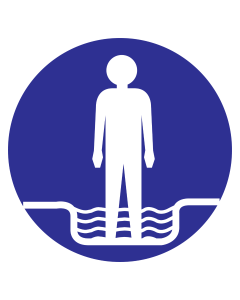 Blauw bord met pictogram om aan te duiden dat het voetenbad verplicht is