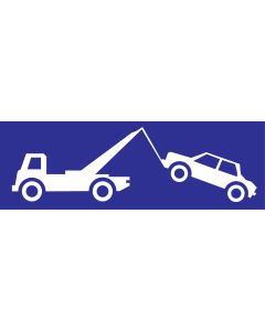 Blauw bord met pictogram voor aanduiden wegsleepregeling