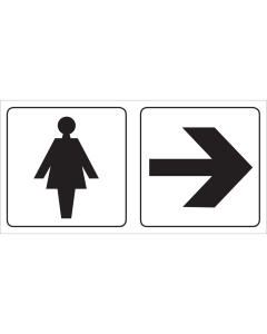 Dubbelzijdig bordje met pictogram voor aanduiden ruimte voor dames met pijl links/rechts