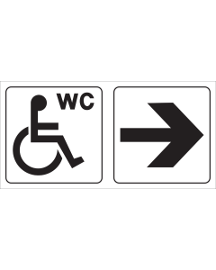 Bord met pictogram mindervaliden voor aanduiden toiletruimte met pijl links/rechts