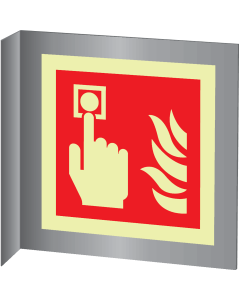 Aluminium haaks bord met fotoluminescerend brandmelder pictogram volgens ISO7010 - F005