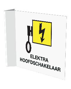 Haaks bord met pictogram voor aanduiding hoofdschakelaar elektra