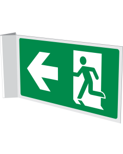 Dubbelzijdig haaks bord met pictogram nooduitgang links / rechts naar muur ISO 7010