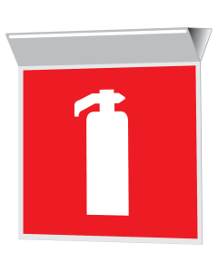 Haaks hangend bord met pictogram van een brandblusser