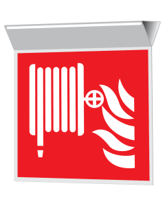 Hangend haaks bord met pictogram van een brandslanghaspel
