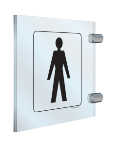 Dubbelzijdig plexiglas haaks bord met pictogram voor aanduiding ruimte voor heren