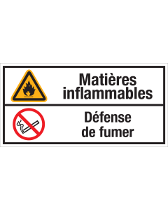Panneau: "Matieres inflammables - Defense de fumer" - ISO 7010 - W021, P002