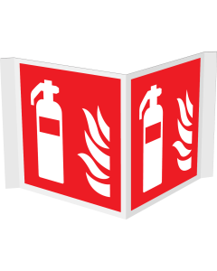 Panorama bord met pictogram van een brandblusser met vlam