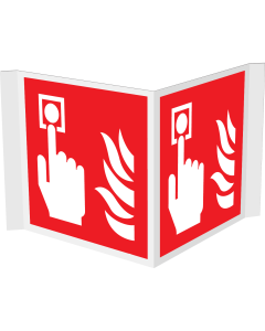 Panorama bord met pictogram van een handbrandmelder met vlam