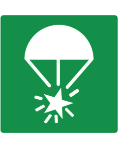Sticker met pictogram noodsignaal parachute ISO 7010
