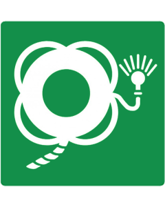 Sticker met pictogram reddingsboei met lijn en lamp ISO 7010