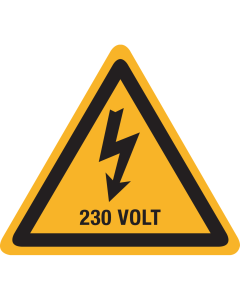 Sticker met pictogram / spanningsaanduiding "Waarschuwing 230 volt" - ISO 7010 - W012