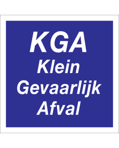 Blauwe sticker met tekst voor het afval scheiden van KGA