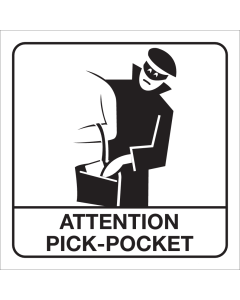Witte sticker met pictogram om zakkenrollers aan te geven
