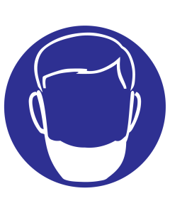 Blauwe sticker met pictogram om aan te duiden dat een baardnet verplicht is