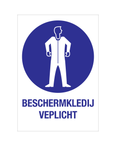 Sticker met pictogram en tekst om aan te duiden dat beschermende werkkleding verplicht is