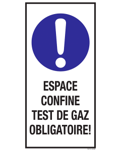 Sticker met pictogram en tekst: "Espace Confine Test de Gaz Obligatoire" - ISO 7010 - M001