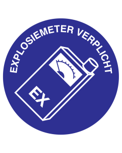 Blauwe sticker met pictogram en tekst om aan te duiden dat het gebruik van een explosiemeter verplicht is