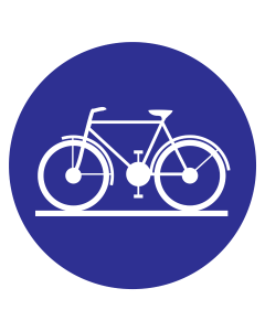 Blauwe sticker met pictogram om aan te duiden dat fietsers toegestaan zijn