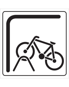 Witte sticker met pictogram fiets voor het aanduiden van een fietsenstalling