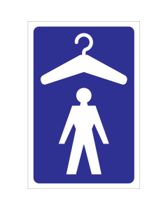 Blauwe sticker met pictogram voor het aanduiden van een garderobe voor heren