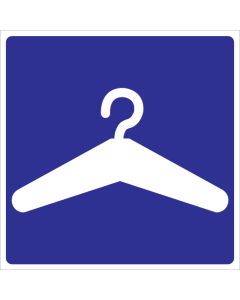 Blauwe sticker met pictogram kledinghanger voor aanduiden van een garderobe