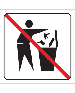 Witte sticker met pictogram om aan te duiden geen afval inwerpen