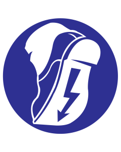 Blauwe sticker met pictogram om aan te duiden dat het dragen van geleide schoenen verplicht is - ISO7010 - M032