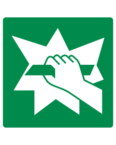 Sticker met pictogram glas breken om deur te openen ISO 7010