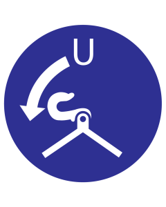 Blauwe sticker met pictogram om aan te duiden dat de vallen losgemaakt kunnen worden