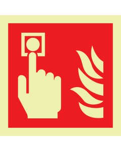 Fotoluminescerende sticker met pictogram van een handbrandmelder volgens ISO 7010