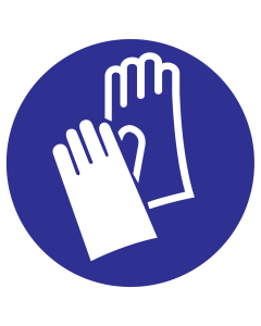 Blauwe sticker met pictogram om aan te duiden dat het dragen van veiligheidshandschoenen verplicht is - ISO7010 - M009