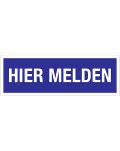 Sticker Hier Melden - blauw met witte tekst