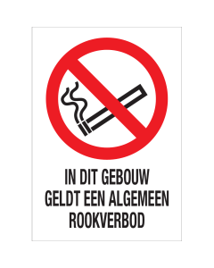 Sticker met pictogram en tekst in dit gebouw geldt een algemeen rookverbod ISO7010 - P002