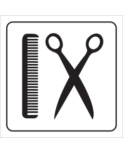 Witte sticker met pictogram voor aanduiding ruimte met kapsalon