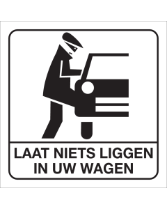 Witte sticker met pictogram om te waarschuwen voor autoinbraak