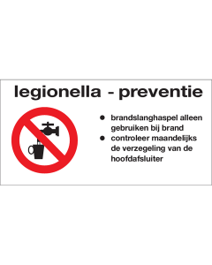 Sticker Legionella Preventie Brandslanghaspel - tekststicker met rode tekst