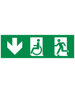 Sticker Nooduitgang naar beneden rechterkant beperkte mobiliteit