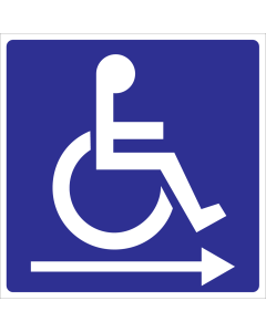 Blauwe sticker voor aanduiden richting van ruimte voor mindervaliden