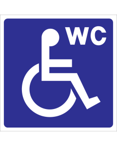 Blauwe sticker met pictogram voor aanduiden WC mindervaliden