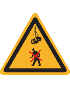 Sticker met pictogram "Waarschuwing, niet onder last lopen"