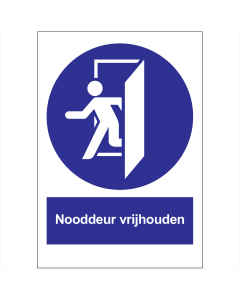 Sticker met pictogram en tekst Nooddeur Vrijhouden NEN 3011