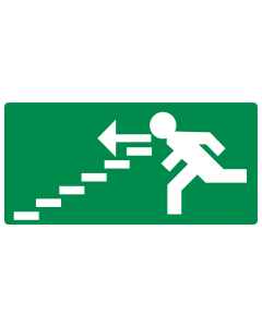 Sticker met pictogram nooduitgang trap af links