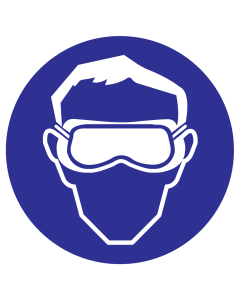 Blauwe sticker met pictogram om aan te duiden dat het dragen van een panoramabril verplicht is