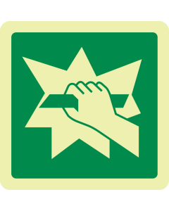 Fotoluminescerende sticker met pictogram "Glas breken om deur te openen" ISO 7010