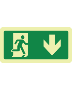Fotoluminescerende sticker met pictogram nooduitgang naar beneden ISO 7010