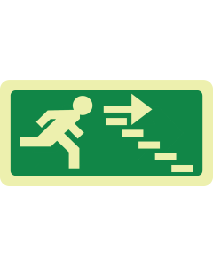 Fotoluminescerende sticker met pictogram nooduitgang trap af rechts