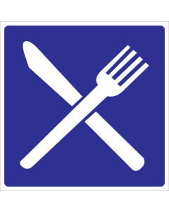 Blauwe sticker met pictogram voor aanduiden restaurant